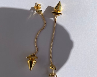 Gold Plated Chain Dangles, Boho Tuareg Spike Edgy Earrings for Her