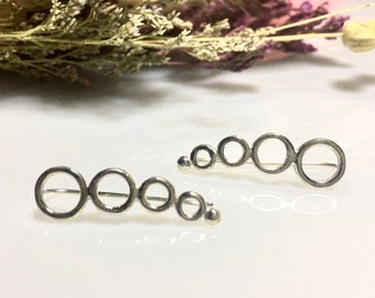 Minimalist Silver Ear Climber Earrings , Dainty Boho Ear Crawler, Circles ear cuff