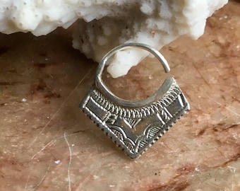 Triangle septum ring, unisex nose ring in sterling silver, Tuareg engraved septum jewelry gift