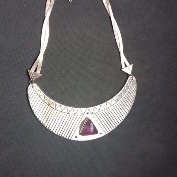 African jewelry statement necklace with amethyst, Large collar necklace with gemstone, Christmas jewelry gift from black owned business