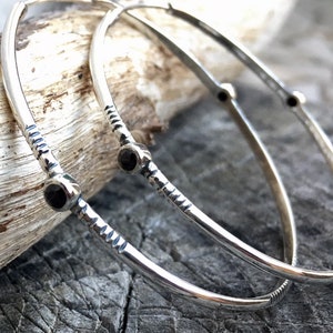 Extra large sterling silver hoops with gems, Amethyst, emerald, rhodolite garnet or black spinel earring, Big thin indie boho stone earrings image 4