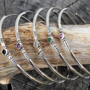 Extra large sterling silver hoops with gems, Amethyst, emerald, rhodolite garnet or black spinel earring, Big thin indie boho stone earrings image 5