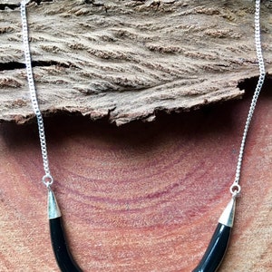 Black Onyx Silver Necklace, Gemstone Tusk pendant necklace, boho statement jewelry for her image 2