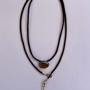 Tuareg layered necklace, lariat necklace with tigers eye and tusk pendant brass, summer choker necklace for her image 8