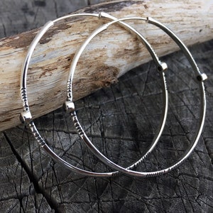 Extra large sterling silver hoops with gems, Amethyst, emerald, rhodolite garnet or black spinel earring, Big thin indie boho stone earrings image 2