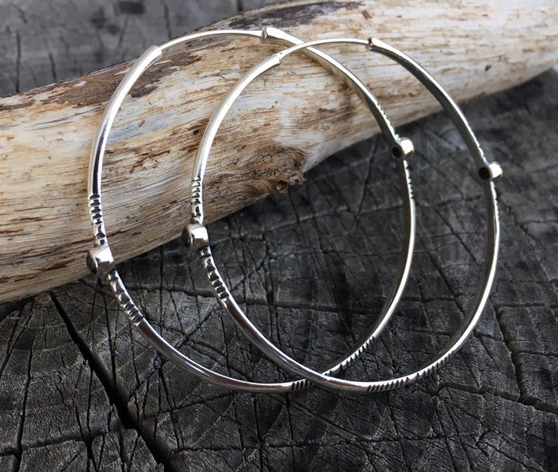 Extra large sterling silver hoops with gems, Amethyst, emerald, rhodolite garnet or black spinel earring, Big thin indie boho stone earrings image 2