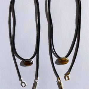 Tuareg layered necklace, lariat necklace with tigers eye and tusk pendant brass, summer choker necklace for her image 3