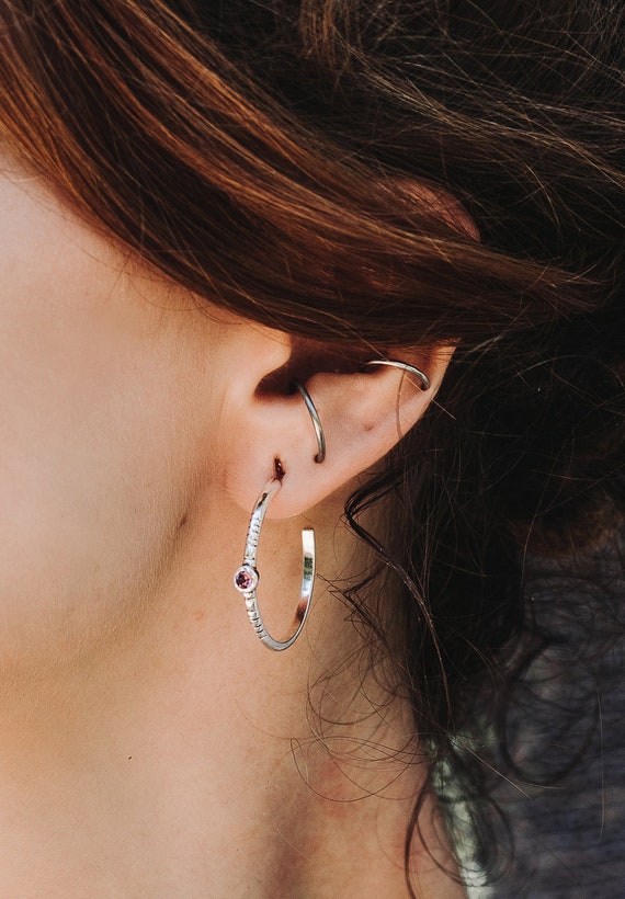 Boucles D'oreilles Ethniques En Argent Avec Pierre - Style Bohème, Occasion, Usure Du Temps
