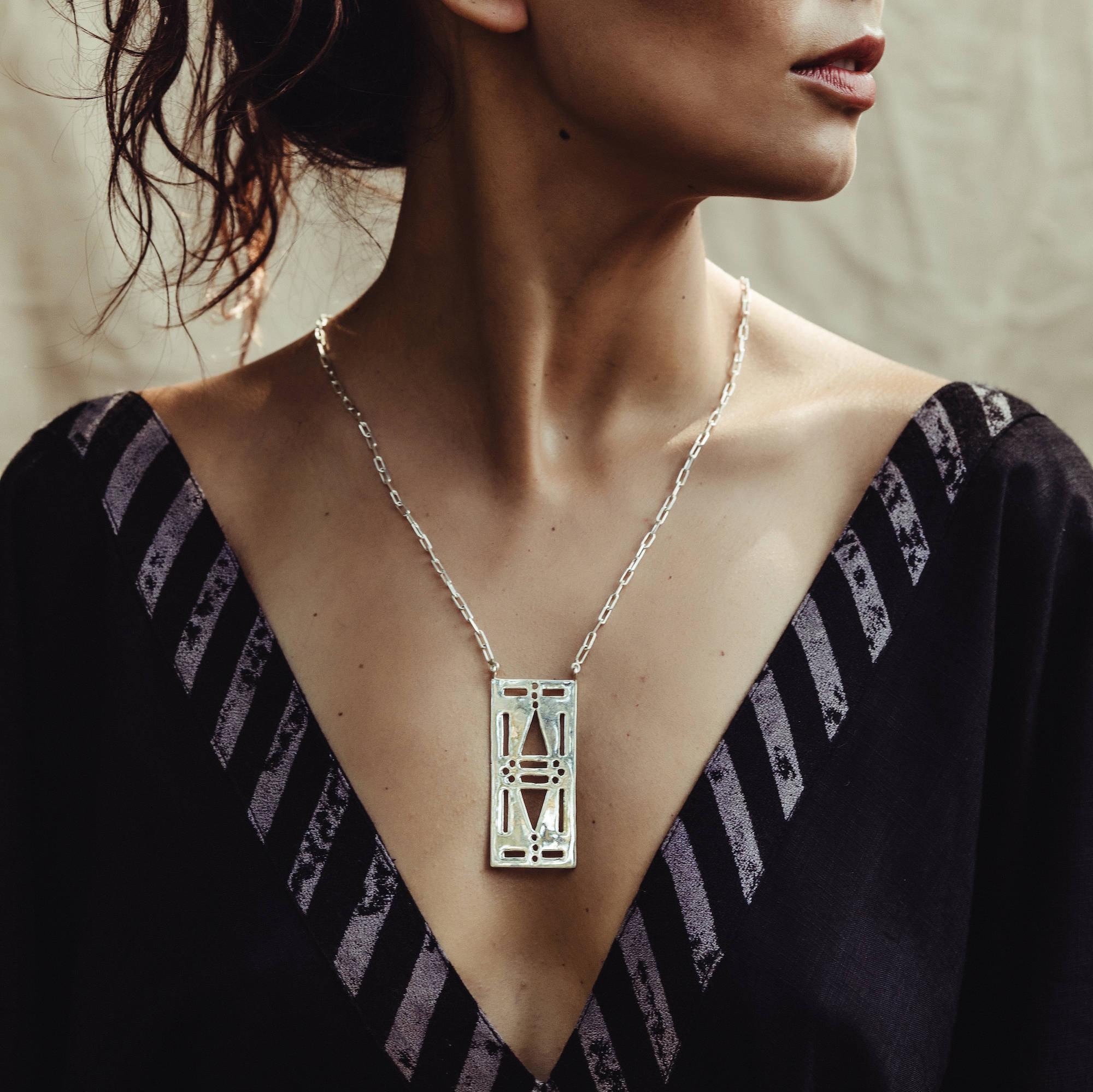 Statement brass ethnic necklace with Berber Tuareg tribal symbols. African jewelry in Bedouin fashion. Gift for her