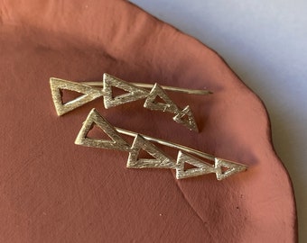 Triangle ear climber earrings in silver, Minimalist climber earrings, geometric baguette ear climber for her