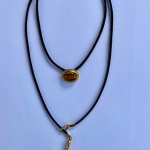 Tuareg layered necklace, lariat necklace with tigers eye and tusk pendant brass, summer choker necklace for her image 4