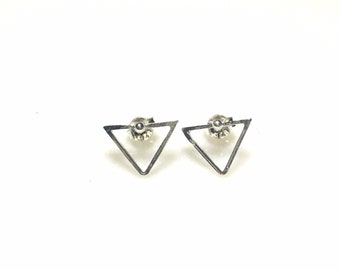Triangle post stud earrings, Silver geometric stud earrings, Dainty minimalist stud earrings, Aesthetic goddess studs, Urban nomad jewelry