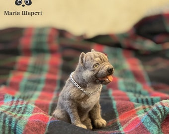 American bully dog needle felted from natural wool