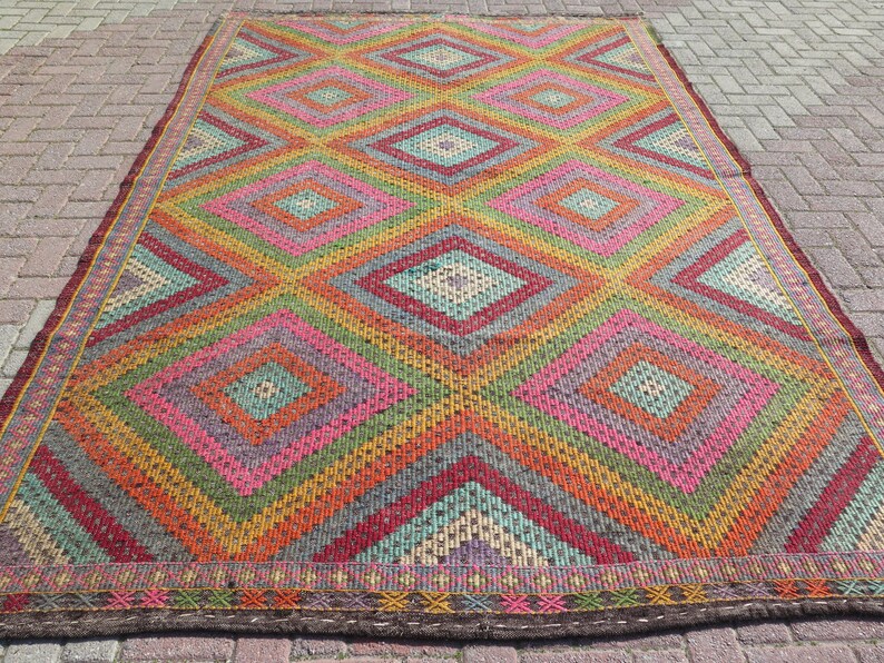 Turkish Area Rug Natural Wool 127 9 X 84 6 Inches Vintage Kilim Bohemian Tribal