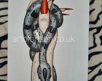 Snakeskin Submissive. Dominatrix fetish illustration