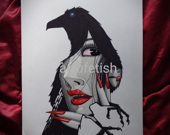 Raven. Dominatrix fetish illustration.