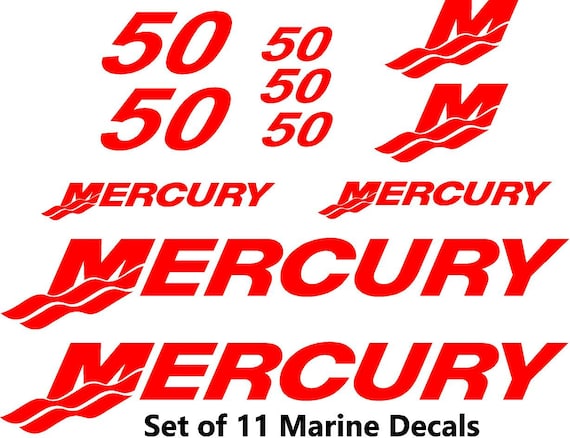 Pair Mercury Outboards Red Decal 12/" Stickers