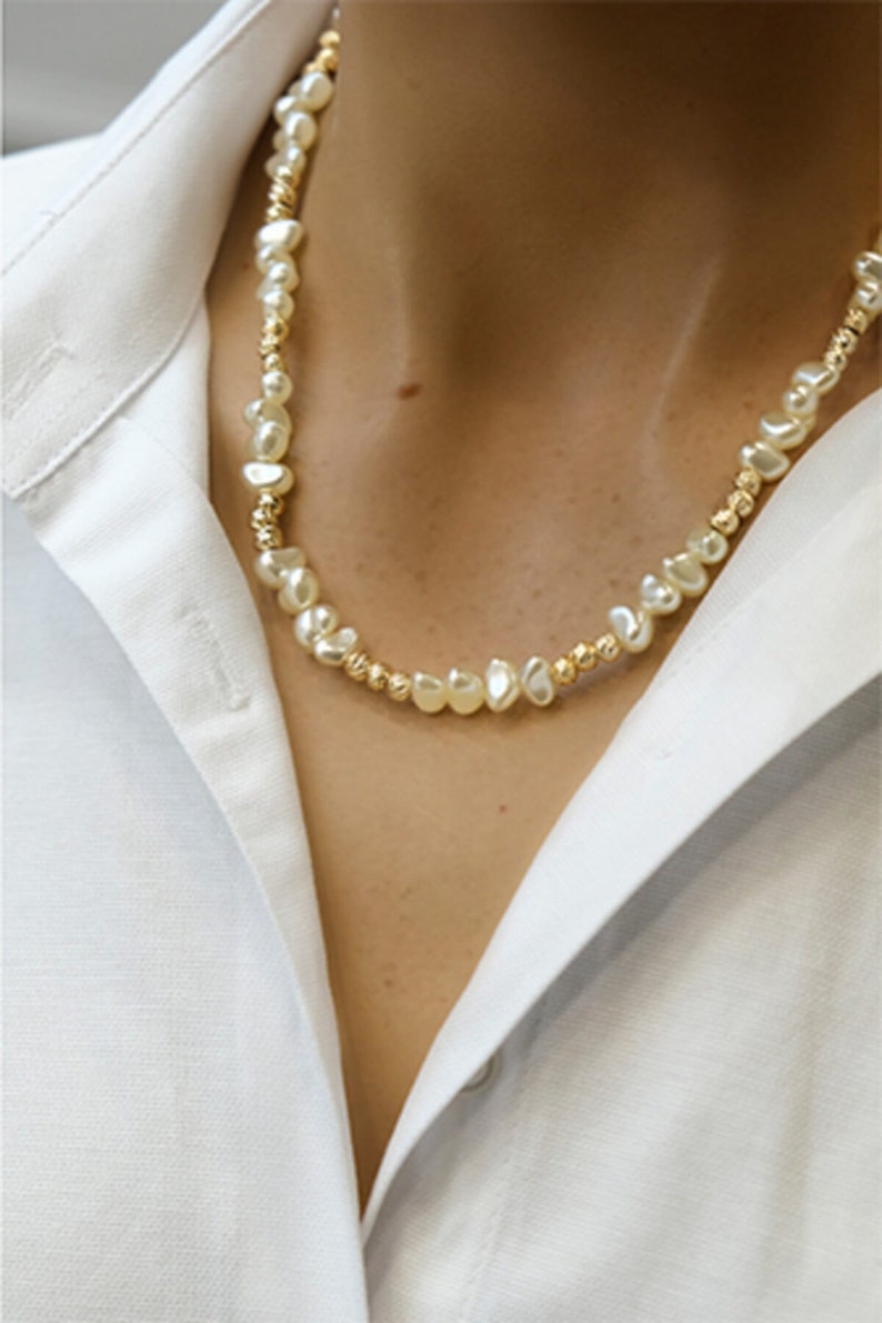 Gift For Her Dainty Necklace Pearl Necklace Gold Plated Necklace Beaded Necklace Minimalist Necklace