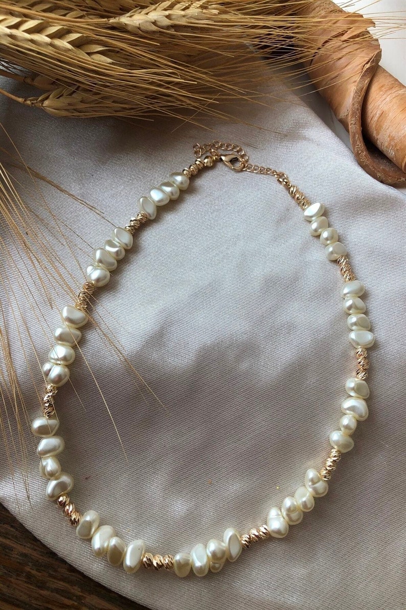 Gift For Her Dainty Necklace Pearl Necklace Gold Plated Necklace Beaded Necklace Minimalist Necklace