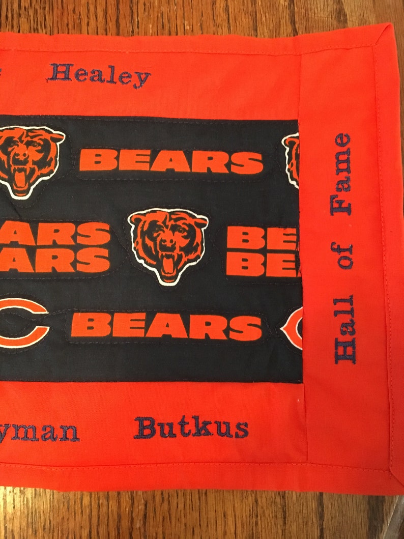 Embroidered and Quilted Table Runner Chicago Bears Hall of Fame