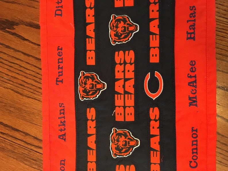 Embroidered and Quilted Table Runner Chicago Bears Hall of Fame