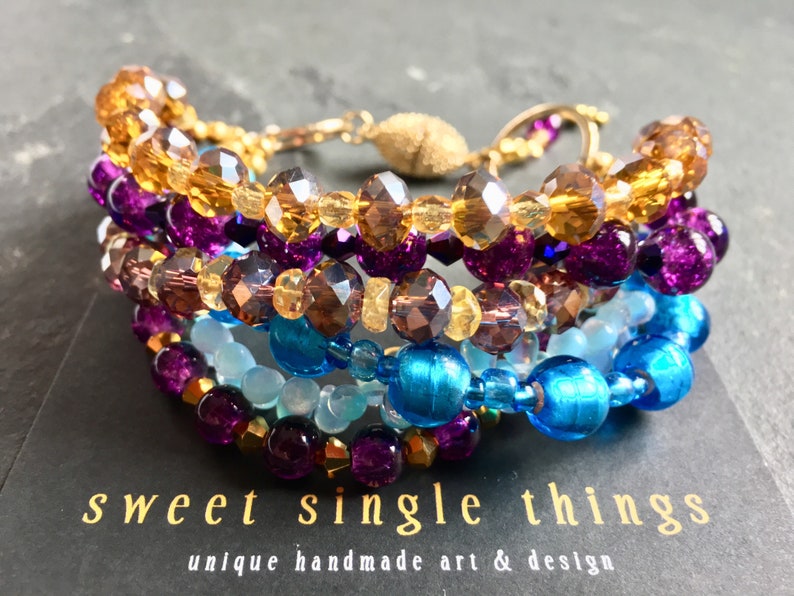 bracelet necklace purple purple Bracelet glitssy glass beads glitter gold Ibiza beads nightlife bohemian gift