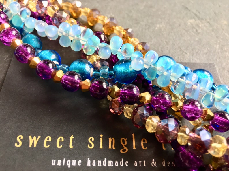 bracelet necklace purple purple Bracelet glitssy glass beads glitter gold Ibiza beads nightlife bohemian gift