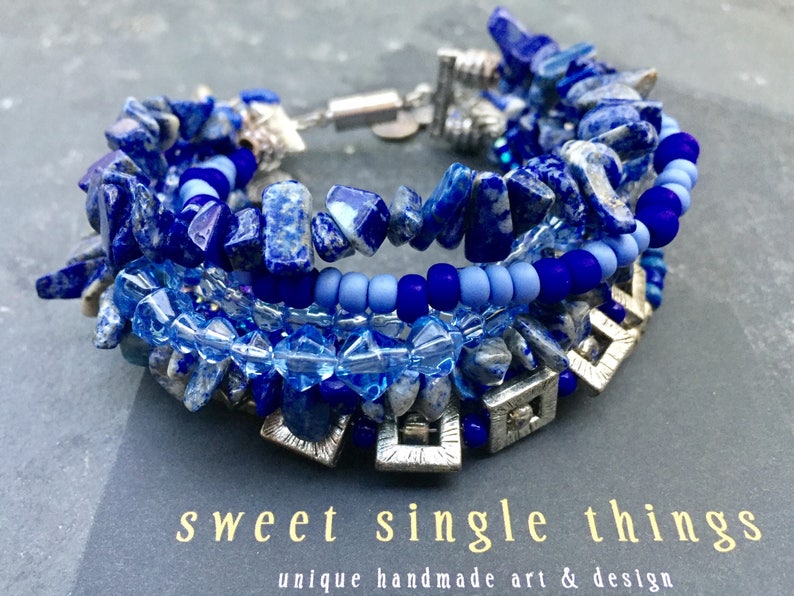 fresh bracelet Tibetan-silver Tibetan-Beads blue sea water blue Rocailles multi-strand jewelry makers elegant multi-row silver