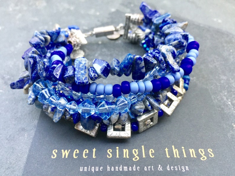 fresh bracelet Tibetan-silver Tibetan-Beads blue sea water blue Rocailles multi-strand jewelry makers elegant multi-row silver