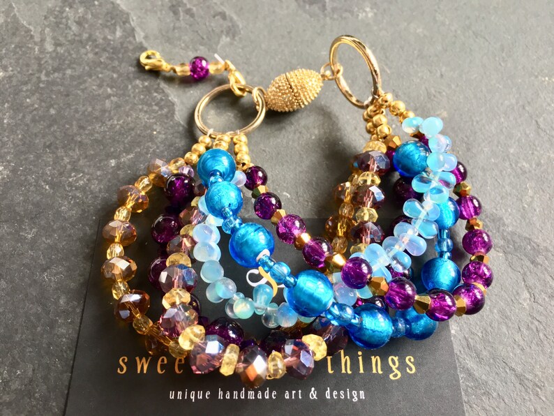 bracelet necklace purple purple Bracelet glitssy glass beads glitter gold Ibiza beads nightlife bohemian gift