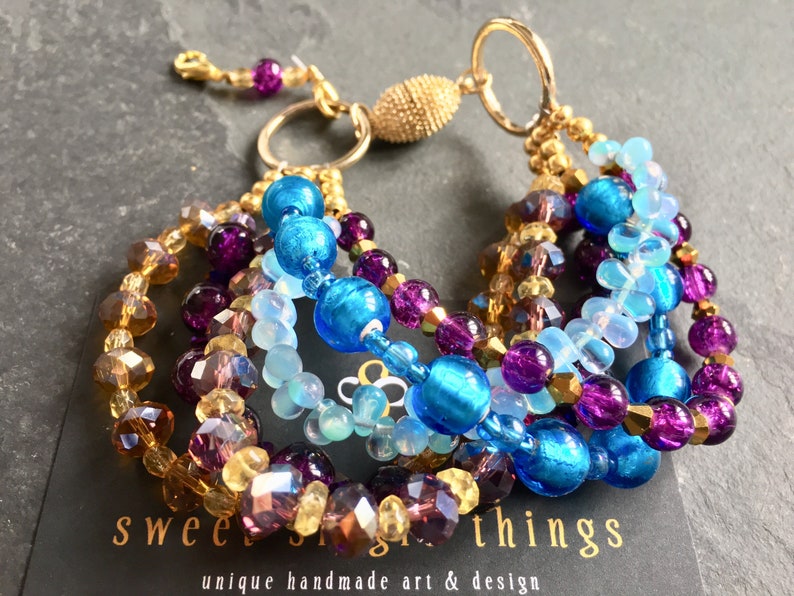 bracelet necklace purple purple Bracelet glitssy glass beads glitter gold Ibiza beads nightlife bohemian gift
