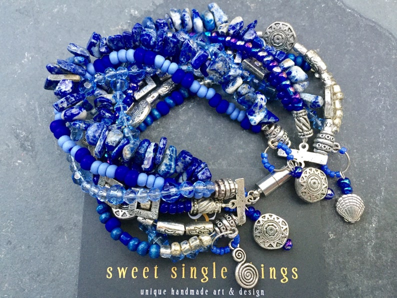 fresh bracelet Tibetan-silver Tibetan-Beads blue sea water blue Rocailles multi-strand jewelry makers elegant multi-row silver