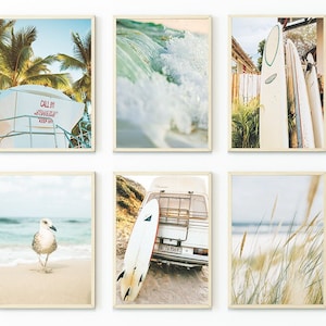 Set Of 6 Coastal Surf Prints, SurfBoard Wall Art, California, Summer Beach Prints, Ocean Poster, Surf Poster, Tropical Prints, Digital Art