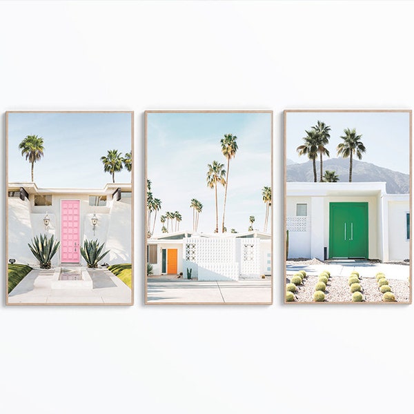 Set Of 3 Palm Springs Doors Prints, That Pink Door Poster, California Wall Decor, Door Wall Art, Door Photography, Digital Art, Tropical Art