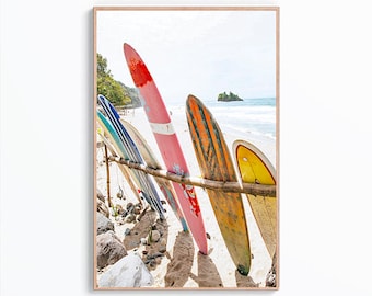Surfboard Wall Art Print, Coastal Print, Surf Poster, Vintage Surf Print, Beach Print, Tropical Print, Aerial Photography, Surf Wall Decor