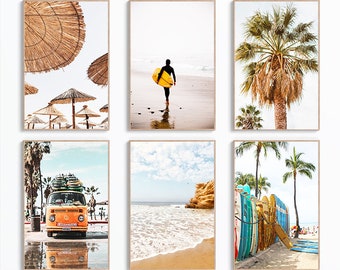 Set Of 6 Coastal Surf Prints, Retro Van Wall Art, Surfboard Poster, Beach Printable Art, Boho Wall Art, Summer Gallery Art, Digital Print
