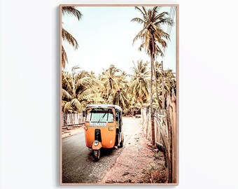 Tropical Digital Print, Tropical Taxi Poster, Printable Wall Decor, Palm Trees Wall Print, Exotic Nature Decor,  Rustic Tricycle Wall Art