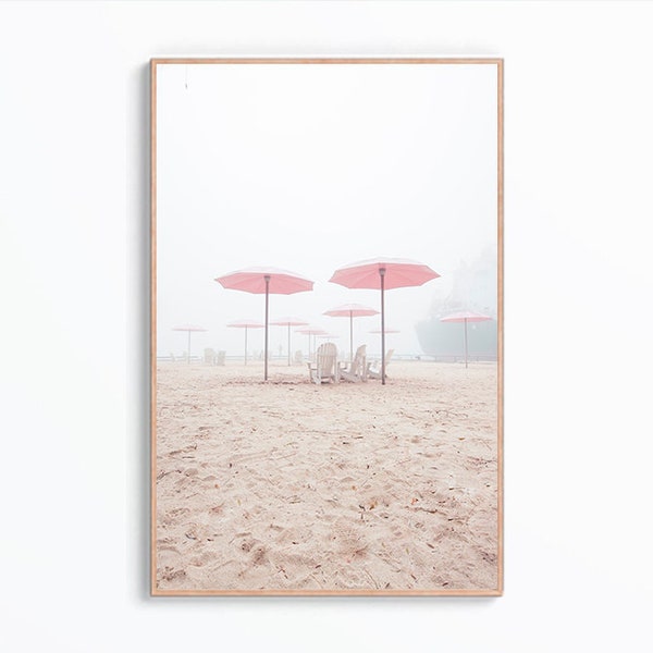 Pastel Beach Print Art, Impression de parasols de plage, Pastel Beach Photography, Art imprimable côtier, Décoration murale moderne, Impression numérique minimaliste