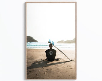 Beach Surfboard Print, Surfer Wall Art, Coastal Printable, Surf Decor, Tropical Suset Print, Surfer Poster, Beach Art Print, Digital Print