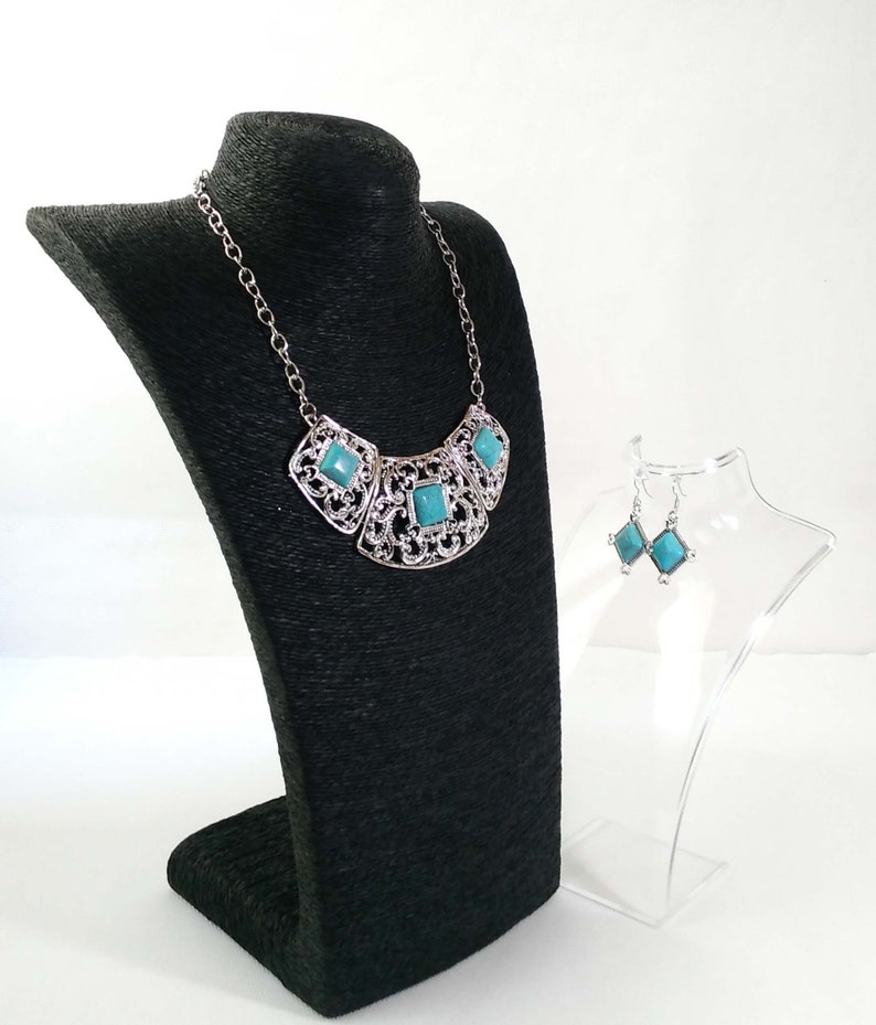 Turquoise Jewelry Turquoise Earrings Boho Jewelry Set: Necklace and Earrings Silver Boho Necklace