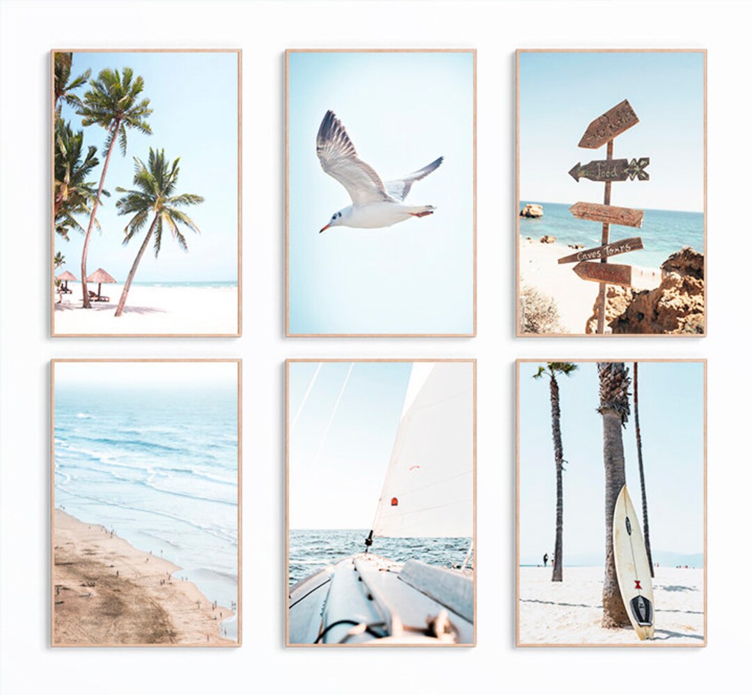 Set of 6 Coastal Wall Art Printables, Beach Print, Aerial Beach Wall ...