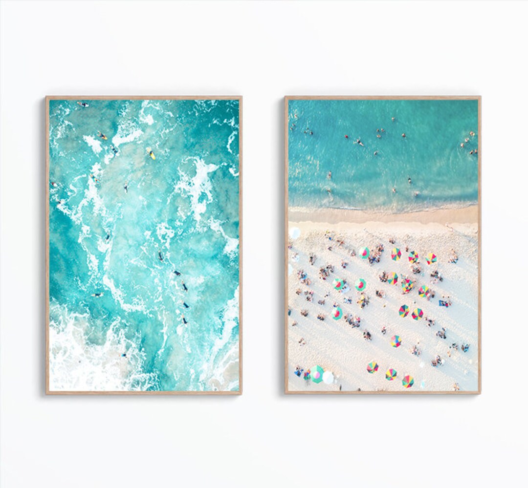 Set of 2 Aerial Beach Wall Art, Surf Print, Coastal Wall Art Print