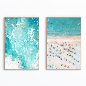 Set Of 2 Aerial Beach Wall Art, Surf Print, Coastal Wall Art Print, Surfing Poster, Beach Poster, Digital Wall Art, Coastal Summer Art Print