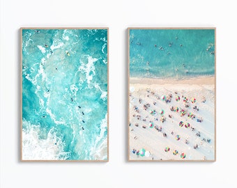 Set Of 2 Aerial Beach Wall Art, Surf Print, Coastal Wall Art Print, Surfing Poster, Beach Poster, Digital Wall Art, Coastal Summer Art Print
