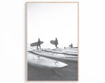 Black And White Ocean Wall Art, Surfboard Print, Surf Photography, California Coastal Poster, Digital Prints, Printable Art, Large Wall Art