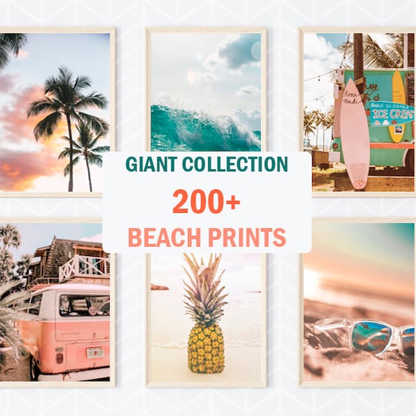 Colección de más de 200 láminas decorativas de playa para pared, decoración costera, fotografía oceánica, láminas de surf, póster tropical, palmeras, arte bohemio costero (descarga gratuita).
