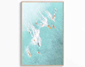 Aerial Surf Photography Print, Surfers Poster (Digital Print)