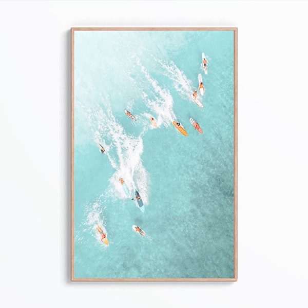 Aerial Surfers Printable Wall Art, Surf Print, Aerial Surf Wall Art, Surfers Poster, Surfing Photography, Aerial Beach Print, Digital Print