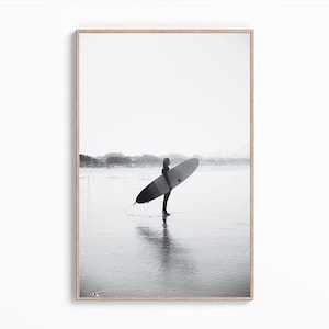 Schwarz-Weiß Surf WandkunstDruck, Kalifornien Ozean Poster, Surfboard Druck, Ozean Wohndekor, Strand Foto, Digitaler Download Wandkunst