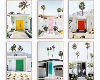 Palm Springs Set Of 6 Wall Art Print, Palm Springs Pink Door Poster, California Print, Mid Century Decor, Palm Springs Door, Digital Print